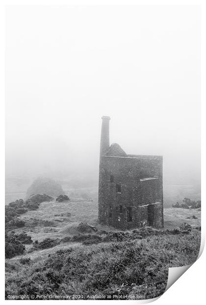 Long Abandonned 'Wheal Betsy' Mine Head On Darmoor Cloaked In Mi Print by Peter Greenway