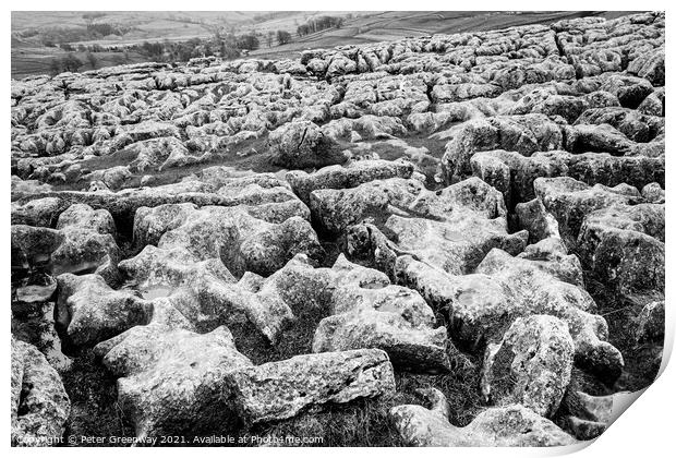 The Limestone Pavement On Top Of Malham Cove, York Print by Peter Greenway