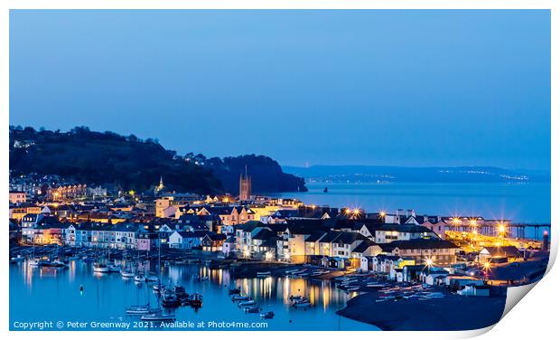 View Of Back Beach In Teignmouth At Dusk Print by Peter Greenway