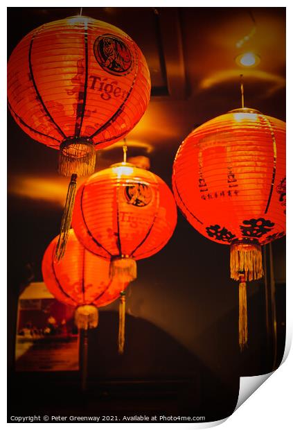 Chinese Lanterns in Chinatown, London Print by Peter Greenway