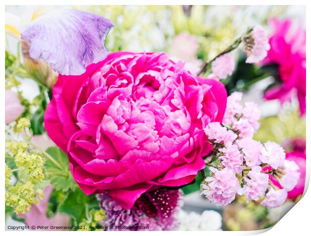 Peony Floral Arrangement Centrepiece Print by Peter Greenway