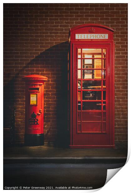 Iconic British 1940's Red Telephone & Post Box Print by Peter Greenway