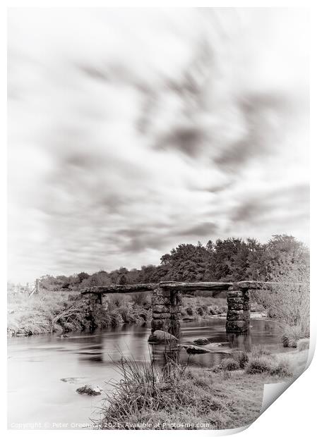 The Ancient 'Clapper Bridge' At Packbridge, Dartmoor Print by Peter Greenway