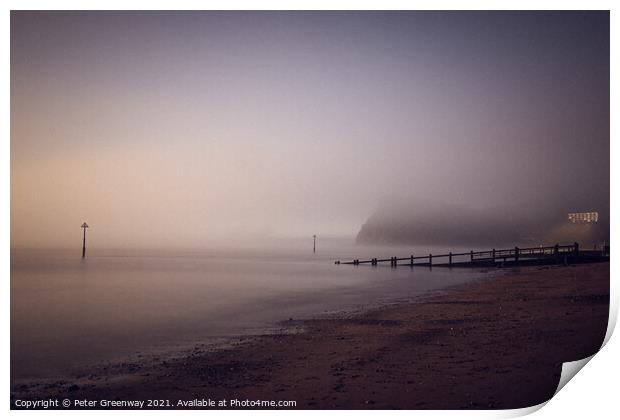 Sea Mist Around Teignmouth Beach At Sunrise Print by Peter Greenway