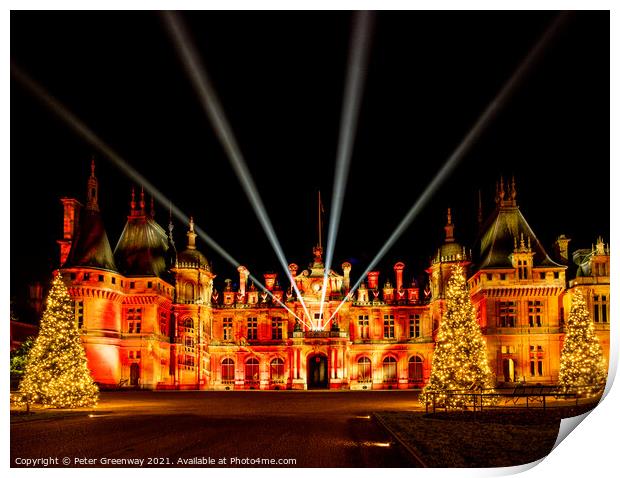 The Manor At Waddesdon Illuminated For Christmas With Winter Lights Print by Peter Greenway