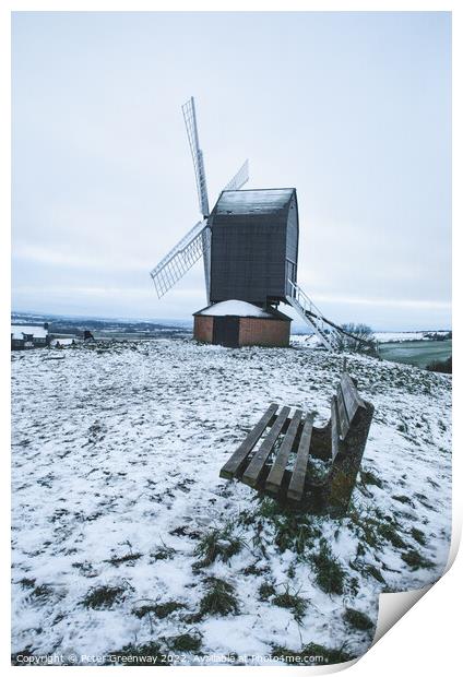 Brill Windmill On A Snowy Day In Winter Print by Peter Greenway