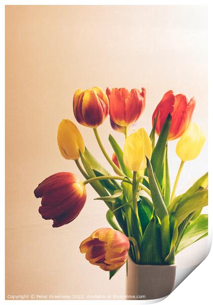 A Vase Of Spring Tulips Print by Peter Greenway