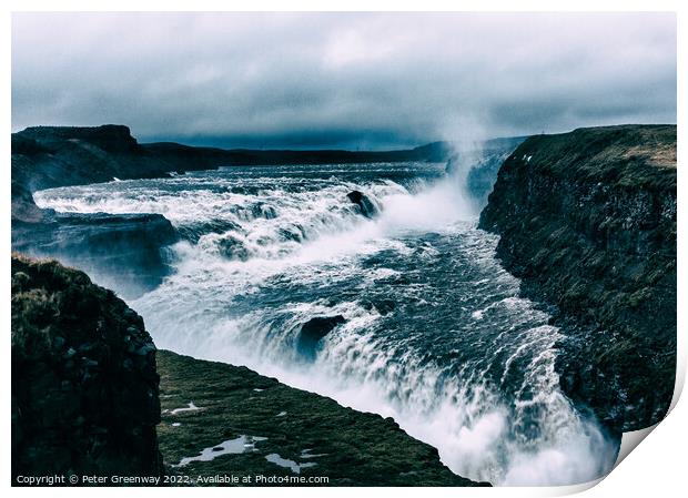 Gullfoss Waterfall, Hvita, Iceland Print by Peter Greenway