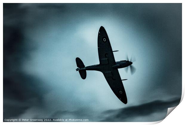 Silhouette Of A RAF Supermarine Spitfire Print by Peter Greenway