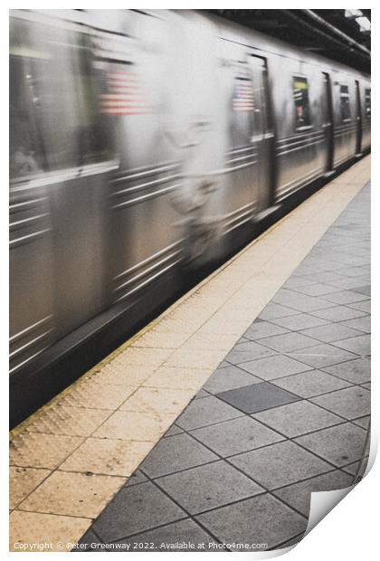 Moving New York City Subway Train Print by Peter Greenway