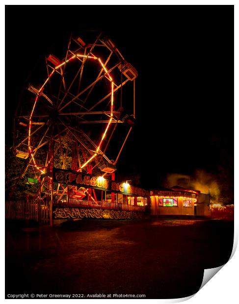 Hollycombe Vintage Steam Fairground At Night Print by Peter Greenway