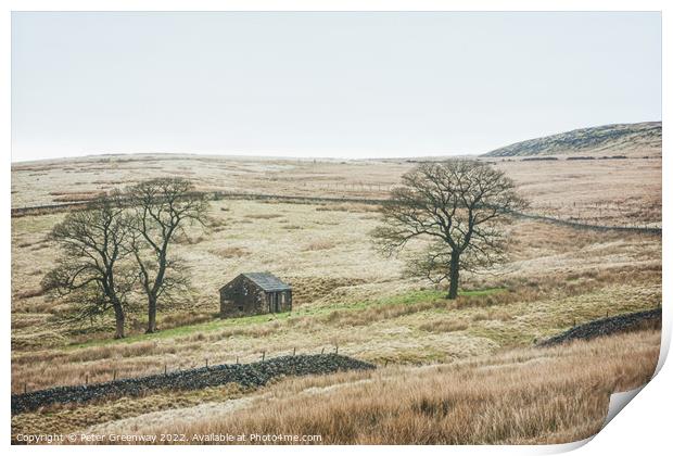 A Lonely Farm Barn In The Depths Of Winter In The  Print by Peter Greenway
