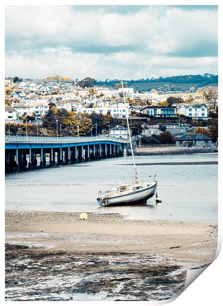 Boats beached on the Teign River at low tide at Shaldon, Devon  Print by Peter Greenway