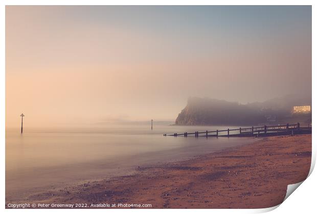 Sea Mist Around Teignmouth Beach At Sunrise Print by Peter Greenway