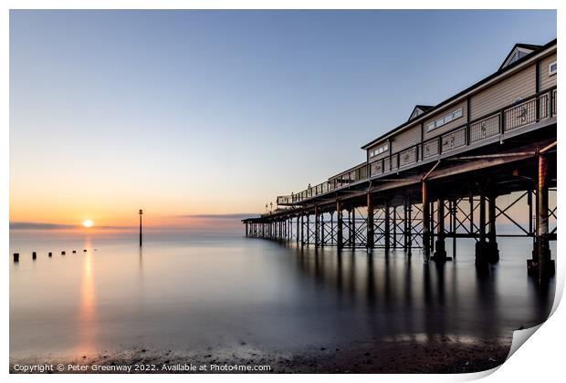 The Grand Pier At Teignmouth At Sunrise On An Autumn Morning Print by Peter Greenway