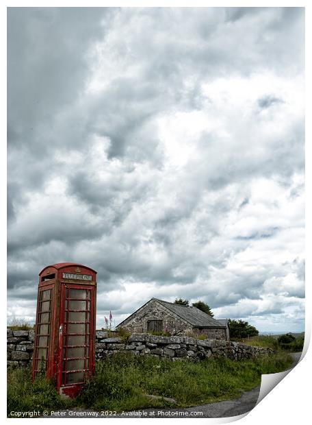 Abandoned Red Telephone Box On Dartmoor, Devon Print by Peter Greenway