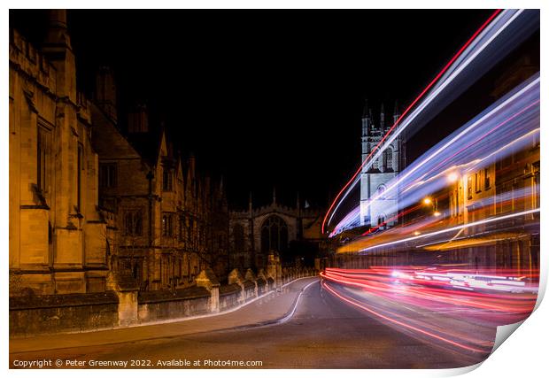 Traffic Light Trails Past Oxford University Buildings Along High Print by Peter Greenway