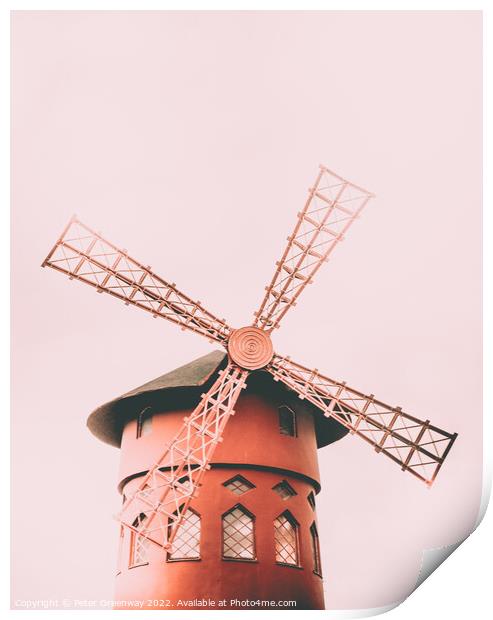 De-Sailed Red Windmill Print by Peter Greenway