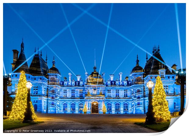 Waddesdon Manor Decked Out For Christmas With Winter Lights Print by Peter Greenway