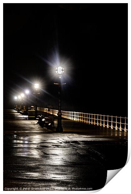 The Promenade Along Whitby Pier At Night Print by Peter Greenway