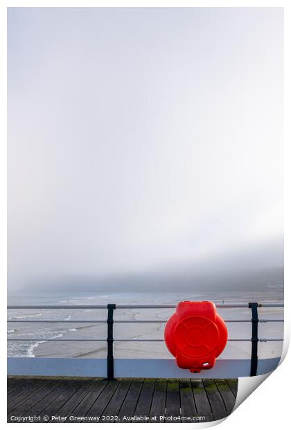 Orange Life Saving Ring On The Pier Railings At Saltburn-by-the- Print by Peter Greenway