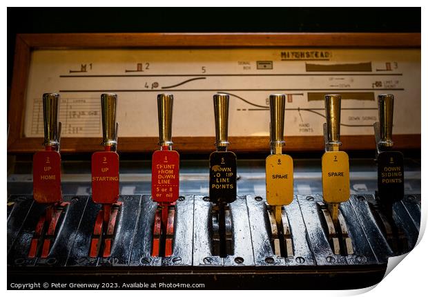 Vintage Signal Levers On The Watercress Line, Hampshire Print by Peter Greenway
