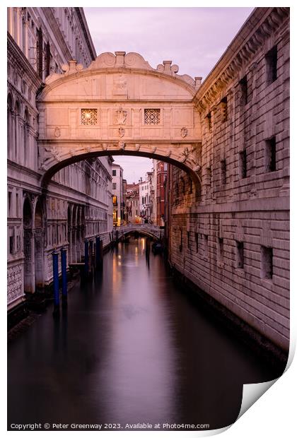 The Bridge Of Sighs In Venice At Sunset Print by Peter Greenway