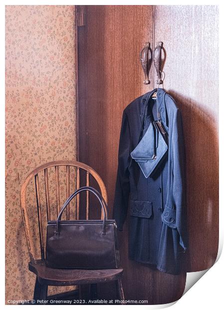 Vintage 1950s' Clothes Hung Up On A Hanger On A Wardrobe Print by Peter Greenway