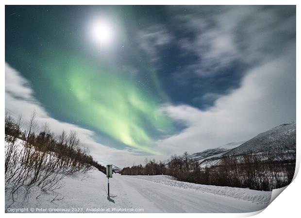 Aurora Borealis ( The Northern Lights ) In Winter Around Utsjoki Print by Peter Greenway