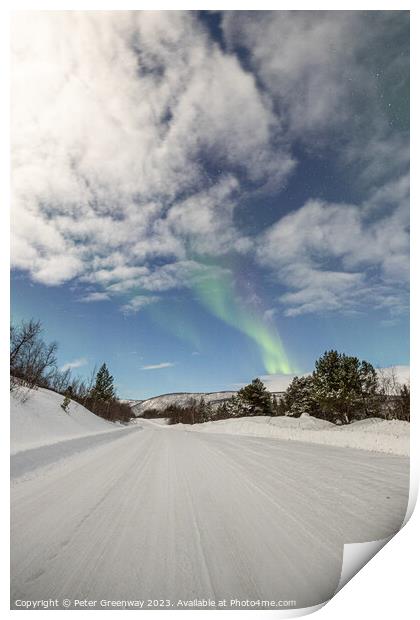 Aurora Borealis ( The Northern Lights ) In Winter Around Utsjoki Print by Peter Greenway
