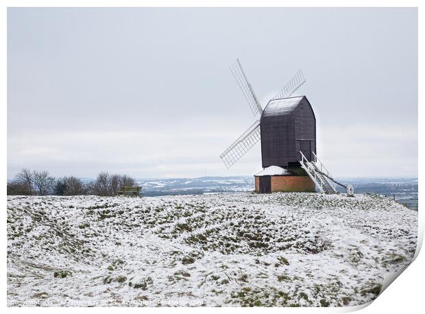 Brill Windmill On A Snowy Day In Winter Print by Peter Greenway