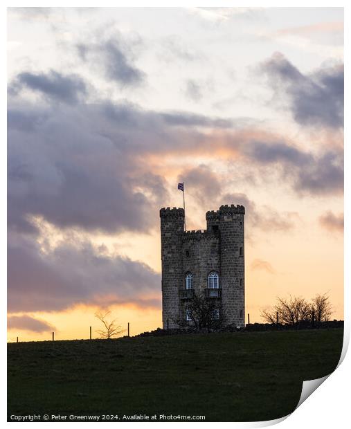 Broadway Tower In The Cotswolds At Sunset Print by Peter Greenway