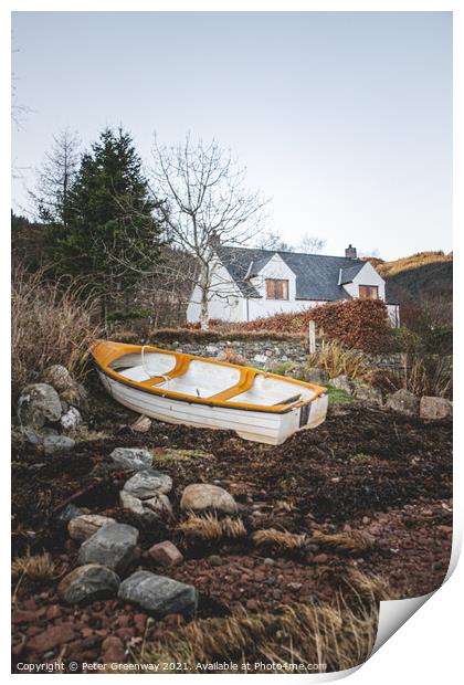 Rowing Boat Beached At Ratagan Beach In The Scottish Highlands Print by Peter Greenway