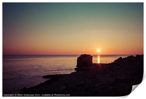 Pulpits Rock, Portland Bill At Sunset Print by Peter Greenway