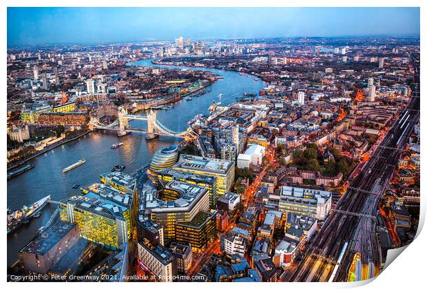 A Night View Across London From The Shard Print by Peter Greenway