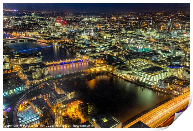 A Night View Across London From The Shard Print by Peter Greenway