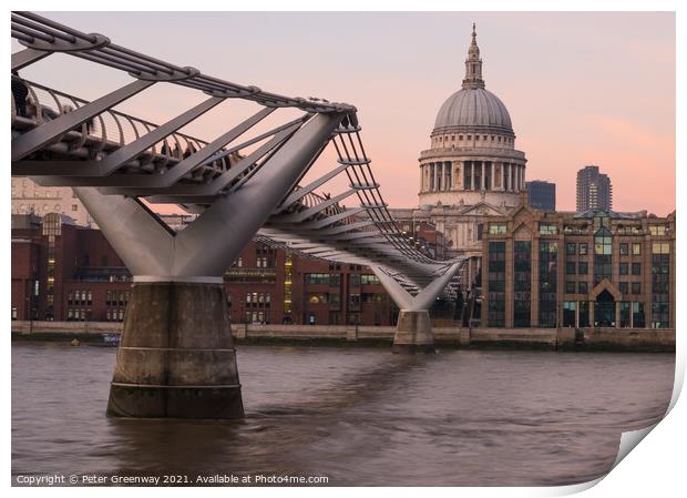 Millennium Bridge & St Pauls Dome On A Winters Sun Print by Peter Greenway