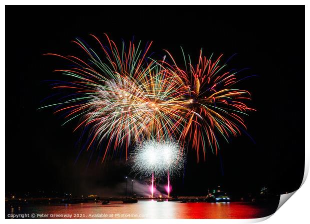 Fireworks Over The Barbican Harbour, Plymouth During The British Firework Championships Print by Peter Greenway