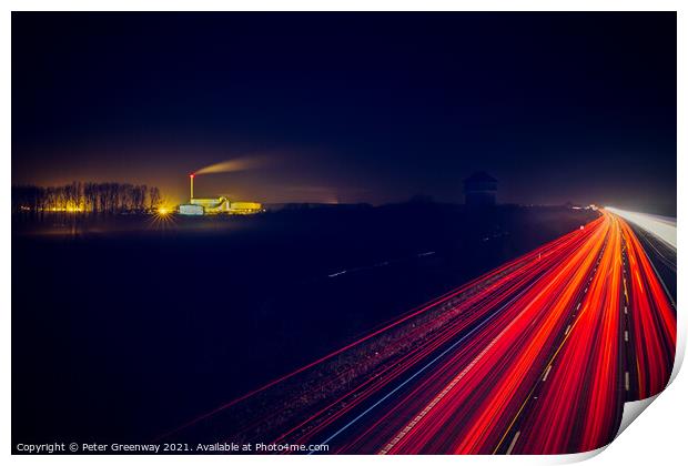 Driving Home For Christmas - M40 Traffic Light Traces Print by Peter Greenway