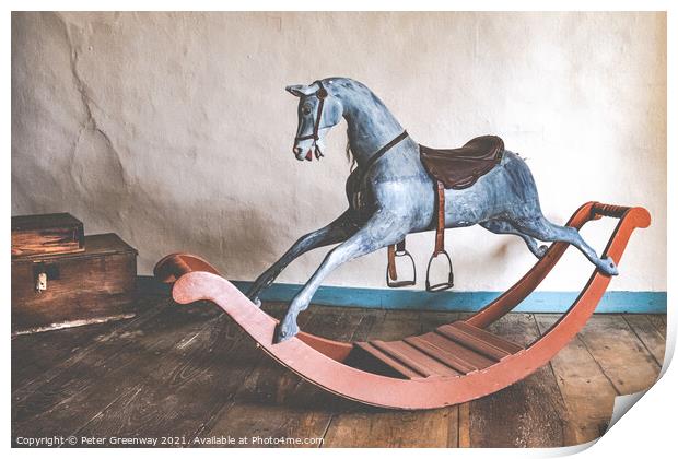 Childrens Attic Nursery Rocking Horse Print by Peter Greenway