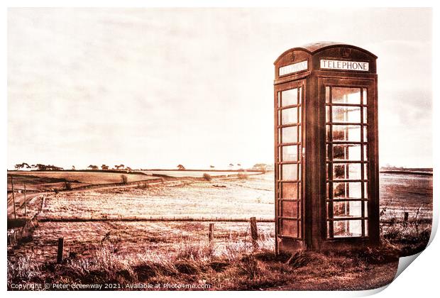 Solitary Red Telephone Box Overlooking The Yorkshi Print by Peter Greenway
