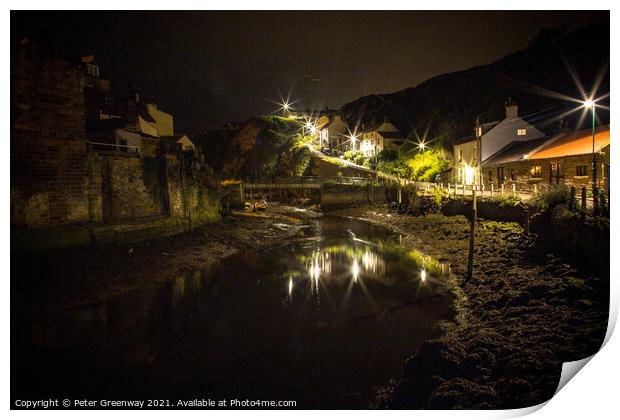 Nightime At Staithes Crowbar Lane Print by Peter Greenway