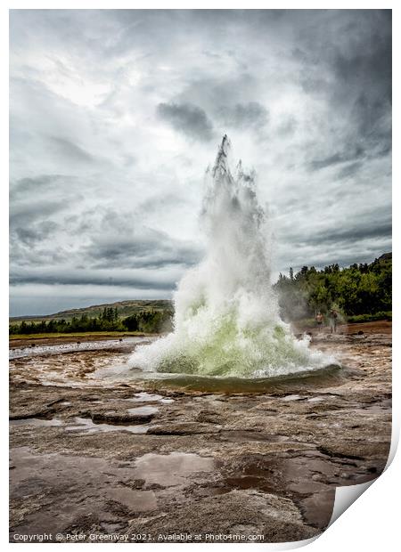 The Great Geyser At Iceland Errupting Print by Peter Greenway