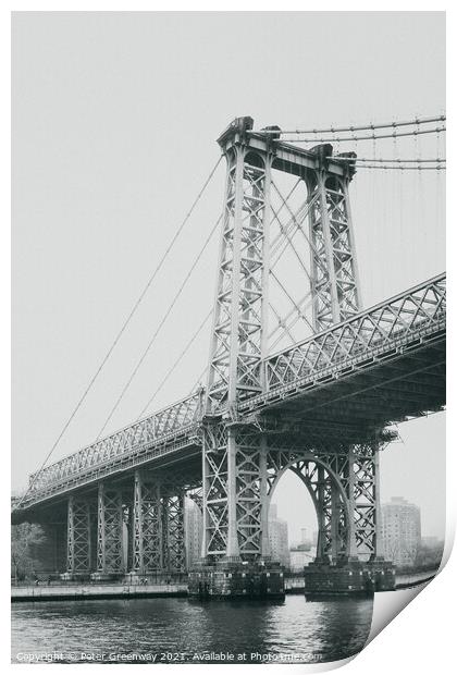 Williamsburg Bridge From New York Harbour Print by Peter Greenway