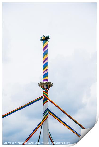 Traditional English Maypole Wth Coloured Ribbons Print by Peter Greenway