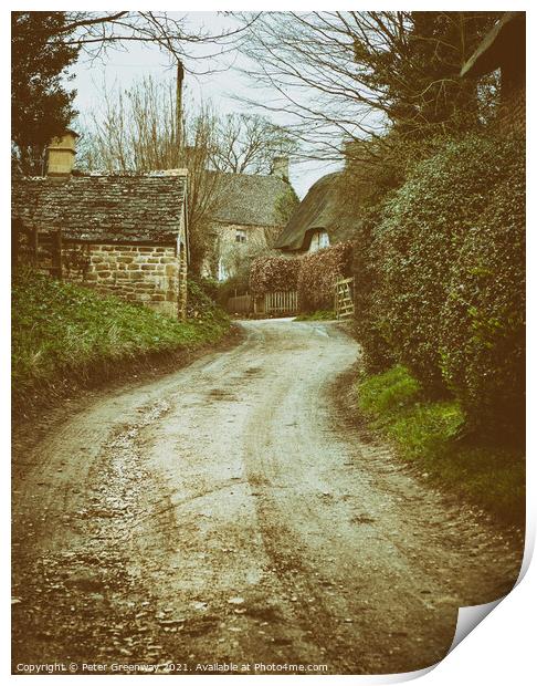Thatched Cottages Down A Windy English Country Lane Print by Peter Greenway