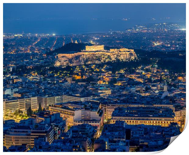 Night view of Ancient Acropolis of Athens in Greece Print by Mirko Kuzmanovic