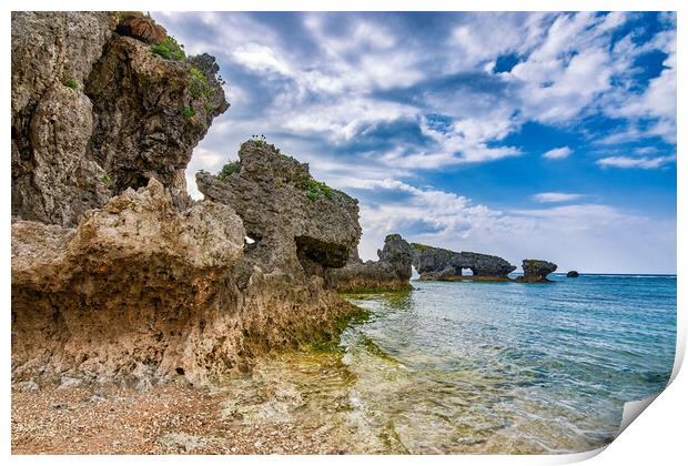 Beautiful coastline of Okinawa island in Japan Print by Mirko Kuzmanovic