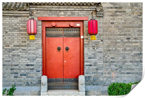 Traditional Hutong alley in Beijing, China, Vintage door with red lanterns Print by Mirko Kuzmanovic