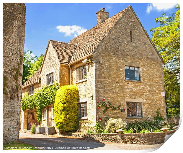 Cotswolds Cottage, Beverston Print by Graham Lathbury